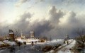 eine Gefrorene Winter Landschaft mit Schlittschuhläufern Landschaft Charles Leickert